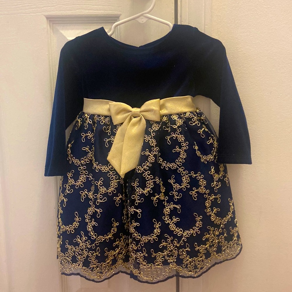 Navy blue and embroidered mesh skirt dress